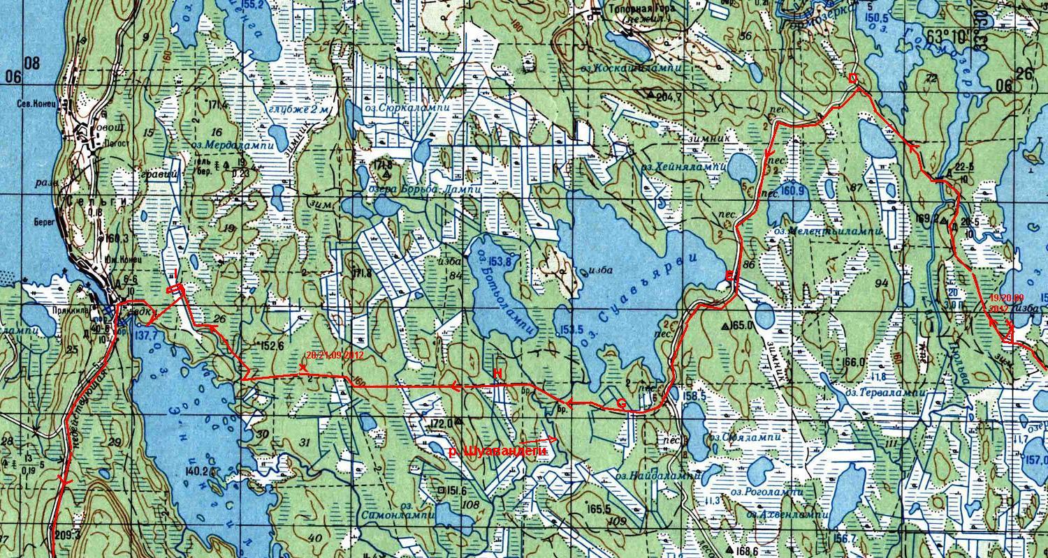 Гимольское озеро на карте Карелии